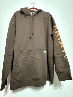 Ariat Rebar Brown Hoodie with Orange Sleeve Logo NWOT